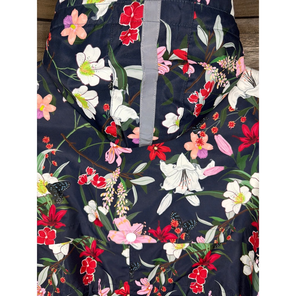 Nuage Women 1X Floral Butterfly Hooded Rain Jacket Navy Blue Full Zip Mesh Lined - Picture 7 of 10
